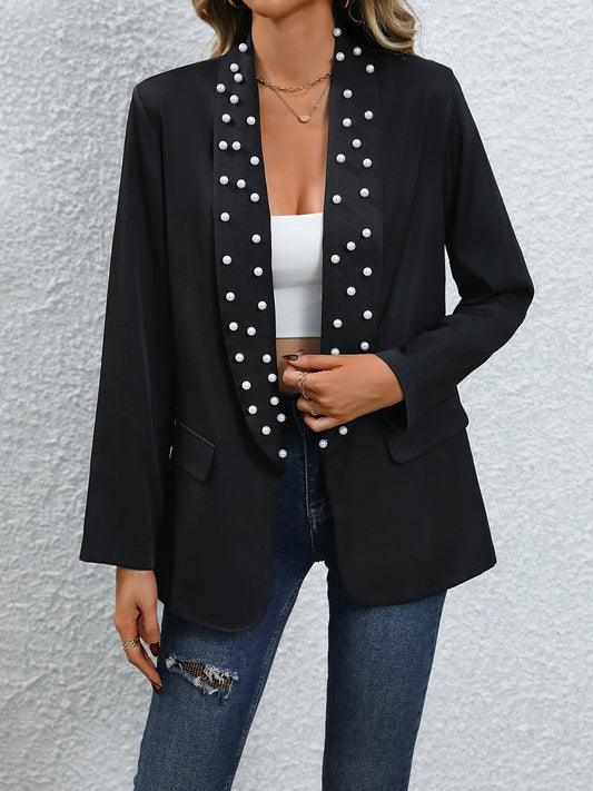 Pearl Detail Open Front Blazer